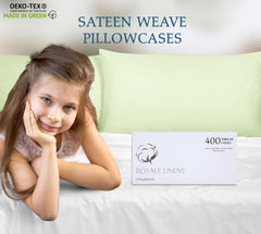 Royale Linens 400 Thread Count 100% American Grown Cotton Pillowcase Set - Luxury Sateen Pillow case - 20"x30" Inch - Soft & Smooth Set of 2 Green Pillowcases - ( Florentine Sage)