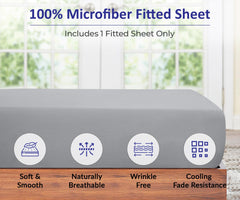 Royale Linens Fitted Sheet - Brushed Hotel Quality 1800 Ultra-Soft Wrinkle & Fade Resistant - Bottom Sheet - Deep Pocket Stretches Up to 16" - Fitted Sheet Only - Elastic Sheet (Silver)