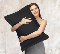 Royale Linens Pillow Shams 2 Pack- Brushed 1800 Microfiber - Bed Pillow Shams, Wrinkle Resistant Super Soft and Cozy - Back Overlap Closure - Oxford Pillowcase (Black)