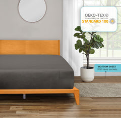 Royale Linens 300 Thread Count 100% Long Staple Combed Cotton Fitted Sheet - Super Soft Deep Pocket Bottom Sheet - Grey Fitted Sheet-Fitted Sheet Only - Elastic Sheet (Grey)