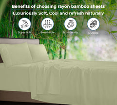 Royale Linen Bamboo Viscose Sheet Set - Cooling Bed Sheet Set - 1 Fitted 1 Flat & 2 Pillowcase - Fits Up to 16 - Organic Viscose Derived from Bamboo - Bedding Sheet &Pillowcase (SageGreen)