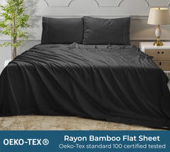 Royale Linens Bamboo Viscose Flat Sheets Only - Cooling Sheets - Organic Viscose Derived from Bamboo -  Flat Sheet Only - Top Sheet - Breathable & Silky Bedding (Black)