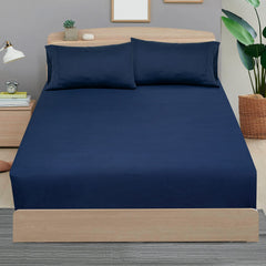 ROYALE LINENS 300 Thread Count 100% Long Staple Combed Cotton Sheet Set - 4 Piece Bed Sheet 1 Fitted Sheet, 1 Flat Sheet, 2 Pillow Case - Breathable, Cool & Crisp Percale Sheet Set (Navy)