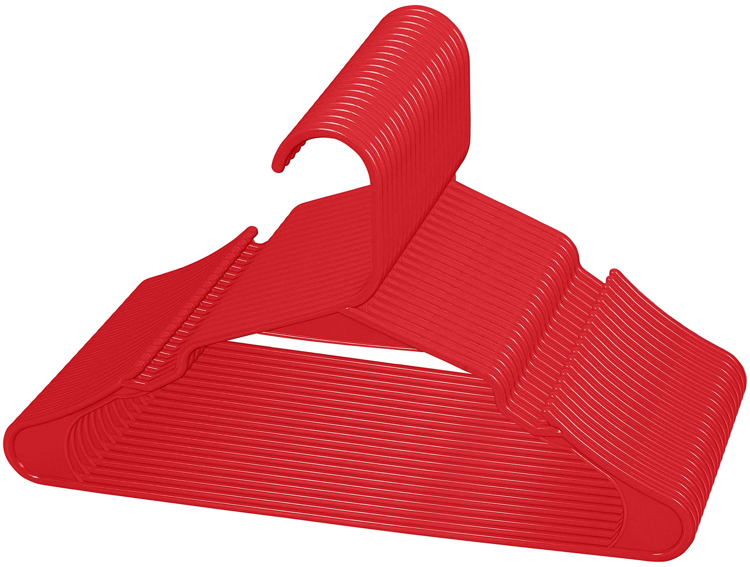 ROYALE Red Plastic Hangers for Clothes - Heavy Duty Plastic Clothes Hanger Ideal for Everyday Standard Use - Lightweight & Space Saving Notched Plastic Hangers - Slim & Sleek Shoulder Groove