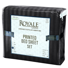 Royale Linen Striped Bed Sheet Set - Microfiber 1800 Bedding - 1 Fitted Sheet, 1 Flat Sheet, 2 Pillow case - Wrinkle & Fade Resistant - 4 Piece Damask Stripe Bed Sheet Set (Stripe Black)