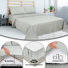 ROYALE LINENS 300 Thread Count 100% Long Staple Combed Cotton Narrow Stripe Sheet Set - 4 Piece Bed - 1 Fitted Sheet, 1 Flat Sheet, 2 Pillow Case - Cool & Crisp Sheet Set (Grey Stripes)