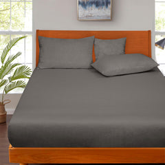 Royale Linens 300 Thread Count 100% Long Staple Combed Cotton Fitted Sheet - Super Soft Deep Pocket Bottom Sheet - Grey Fitted Sheet-Fitted Sheet Only - Elastic Sheet (Grey)