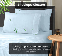 Royale Linens Cooling Pillow Cases Set of 2-100% Rayon Derived from Bamboo Cooling Pillowcase for Hot Sleepers - Soft & Silky Pillow Covers with Envelope Closure (Lake Blue)