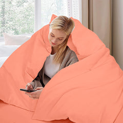 ROYALE LINENS Coral Duvet Cover - Duvet Cover Set - 3 Piece Double Brushed Duvet Covers with Zipper Closure, 1 Queen Duvet Cover  and 2 Pillow Shams ( Coral)