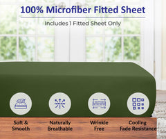 Royale Linens Fitted Sheet - Brushed Hotel Quality 1800 Soft Wrinkle & Fade Resistant - Bottom Sheet - Deep Pocket Stretches Up to 16" - Fitted Sheet Only - Elastic Sheet ( Hunter Green)
