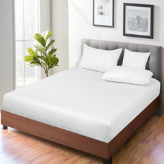 ROYALE LINENS 300 Thread Count 100% Long Staple Combed Cotton Fitted Sheet - Super Soft Deep Pocket Bottom Sheet - White Fitted Sheet  -Fitted Sheet Only - Elastic Sheet (White)