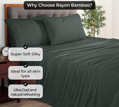 Royale Linens Bamboo Viscose Flat Sheets Only - Cooling Sheets - Organic Viscose Derived from Bamboo -  Flat Sheet Only - Top Sheet - Breathable & Silky Bedding (Grey)