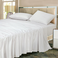 ROYALE LINENS 300 Thread Count 100% Long Staple Combed Cotton Sheet Set - 4 Piece Bed Sheet 1 Fitted Sheet, 1 Flat Sheet, 2 Pillow Cases -Breathable Cool & Crisp Percale Sheet Set ( White)