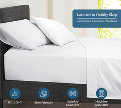 Royale Linens 400 Thread Count 100% American Grown Cotton Fitted Sheet - All Around Elastic Fitted Sheet - Luxury Sateen Weave - Snug Fit Bottom Sheet Fit Up To 16" ( Signature White)