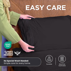 ROYALE LINENS - 4 Piece Bed Sheet - Soft Brushed Microfiber 1800 Bedding Set - 1 Fitted Sheet, 1 Flat Sheet, 2 Pillow case - Wrinkle & Fade Resistant Luxury Sheet Set (Black)