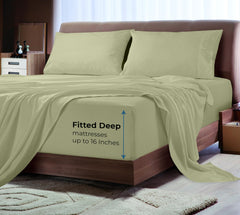 Royale Linens Rayon Derived Bamboo Viscose Fitted Sheet Only - Cooling Fitted Sheets for Bed - Deep Pocket Up to 16" - Organic Viscose Derived from Bamboo - Breathable Bottom Sheet (Sage Green)