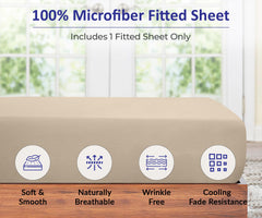 Royale Linens Fitted Sheet - Brushed Hotel Quality 1800 Ultra-Soft Wrinkle & Fade Resistant - Bottom Sheet - Deep Pocket Stretches Up to 16" - Fitted Sheet Only - Elastic Sheet ( Sand)