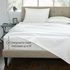 ROYALE LINENS 300 Thread Count 100% Long Staple Combed Cotton Sheet Set - 4 Piece Bed Sheet 1 Fitted Sheet, 1 Flat Sheet, 2 Pillow Cases -Breathable Cool & Crisp Percale Sheet Set ( White)