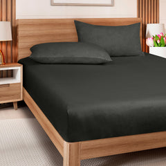 ROYALE LINENS 300 Thread Count 100% Long Staple Combed Cotton Fitted Sheet - Super Soft Deep Pocket Bottom Sheet - Black Fitted Sheet - Fitted Sheet Only - Elastic Sheet (Black)
