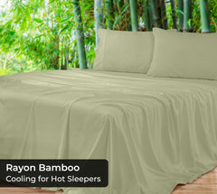 Royale Linens Bamboo Viscose Flat Sheets Only - Cooling Sheets - Organic Viscose Derived from Bamboo - Flat Sheet Only - Top Sheet - Breathable & Silky Bedding (Sage Green)
