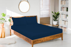 Royale Linens Fitted Sheet - Brushed Hotel Quality 1800 Ultra-Soft Wrinkle & Fade Resistant - Bottom Sheet - Deep Pocket Stretches Up to 16" - Fitted Sheet Only - Elastic Sheet ( Navy)