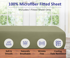 Royale Linens Fitted Sheet - Brushed Hotel Quality 1800 Ultra-Soft Wrinkle & Fade Resistant - Bottom Sheet - Deep Pocket Stretches Up to 16" - Fitted Sheet Only - Elastic Sheet (SageGreen)
