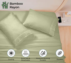Royale Linen Bamboo Viscose Sheet Set - Cooling Bed Sheet Set - 1 Fitted 1 Flat & 2 Pillowcase - Fits Up to 16 - Organic Viscose Derived from Bamboo - Bedding Sheet &Pillowcase (SageGreen)