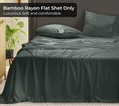 Royale Linens Bamboo Viscose Flat Sheets Only - Cooling Sheets - Organic Viscose Derived from Bamboo -  Flat Sheet Only - Top Sheet - Breathable & Silky Bedding (Grey)