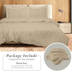 ROYALE LINENS Sand Duvet Cover - Duvet Cover Set - 3 Piece Double Brushed Duvet Covers with Zipper Closure, 1 Duvet Cover  and 2 Pillow Shams ( Sand)
