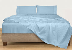 Royale Linens 300 Thread Count 100% Long Staple Combed Cotton Striped Sheet Set - 4 Piece Bed Sheet - 1 Fitted Sheet, 1 Flat Sheet, 2 Pillowcase -Cool & Crisp Sheet Set (Stripe Lake Blue)