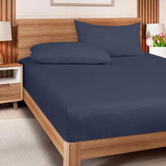 Royale Linens 300 Thread Count 100% Long Staple Combed Cotton Fitted Sheet - Super Soft Deep Pocket Bottom Sheet - Navy Fitted Sheet  -Fitted Sheet Only - Elastic Sheet ( Navy)