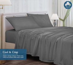 ROYALE LINENS 400 Thread Count 100% American Grown Cotton 4 Piece Sateen Sheet Set - 1 Fitted Sheet, 1 Flat Sheet, 2 Pillow case - Grey Bedsheet - Cotton Sheets - ( Spanish Slate)