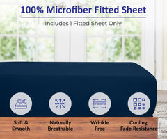 Royale Linens Fitted Sheet - Brushed Hotel Quality 1800 Ultra-Soft Wrinkle & Fade Resistant - Bottom Sheet - Deep Pocket Stretches Up to 16" - Fitted Sheet Only - Elastic Sheet ( Navy)