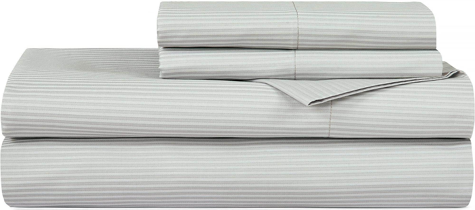 ROYALE LINENS 300 Thread Count 100% Long Staple Combed Cotton Narrow Stripe Sheet Set - 4 Piece Bed - 1 Fitted Sheet, 1 Flat Sheet, 2 Pillow Case - Cool & Crisp Sheet Set (Grey Stripes)