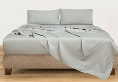 ROYALE LINENS 300 Thread Count 100% Long Staple Combed Cotton Narrow Stripe Sheet Set - 4 Piece Bed - 1 Fitted Sheet, 1 Flat Sheet, 2 Pillow Case - Cool & Crisp Sheet Set (Grey Stripes)