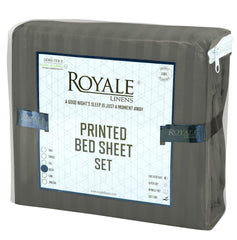 ROYALE LINENS Striped Bed Sheet Set - Microfiber 1800 Bedding - 1 Fitted Sheet, 1 Flat Sheet, 2 Pillow case - Wrinkle & Fade Resistant - 4 Piece Damask Stripe Bed Sheet Set (Stripe Grey)