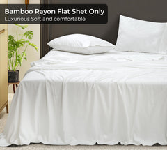 Royale Linens Bamboo Viscose Flat Sheets Only - Cooling Sheets - Organic Viscose Derived from Bamboo - Flat Sheet Only - Top Sheet - Breathable & Silky Bedding (White)