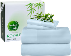 Royale Linen Bamboo Viscose Sheet Set - Cooling Bed Sheet Set - 1 Fitted 1 Flat & 2 Pillowcase - Fits Up to 16" - Organic Viscose Derived from Bamboo - Bedding Sheet &Pillowcase (LakeBlue)