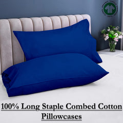 ROYALE LINENS 300 Thread Count 100% Long Staple Combed Cotton Pillowcases Set of 2 - Ultra Soft - Bed Pillow Cover -  - Breathable, Cool & Crisp Percale Pillow Cases (Dark Navy)