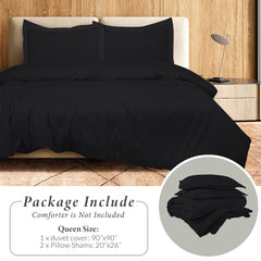 ROYALE LINENS Black Duvet Cover - Duvet Cover Set - 3 Piece Double Brushed Duvet Covers with Zipper Closure, 1 Duvet Cover and 2 Pillow Shams ( Black)