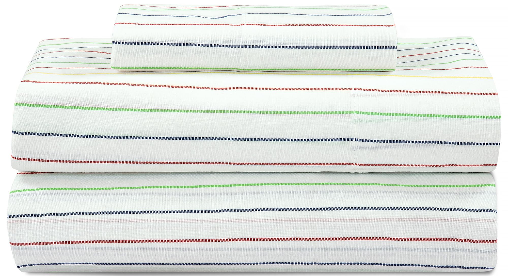 ROYALE LINENS 300 Thread Count 100% Long Staple Combed Cotton Printed Sheet Set - 4 Piece Bed Sheet - 1 Fitted Sheet 1 Flat Sheet 2 Pillowcase - Cool & Crisp Sheet Set ( Stripe Multicolor)
