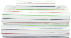 ROYALE LINENS 300 Thread Count 100% Long Staple Combed Cotton Printed Sheet Set - 4 Piece Bed Sheet - 1 Fitted Sheet 1 Flat Sheet 2 Pillowcase - Cool & Crisp Sheet Set ( Stripe Multicolor)