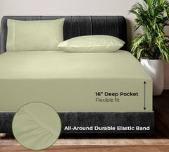 Royale Linen Bamboo Viscose Sheet Set - Cooling Bed Sheet Set - 1 Fitted 1 Flat & 2 Pillowcase - Fits Up to 16 - Organic Viscose Derived from Bamboo - Bedding Sheet &Pillowcase (SageGreen)