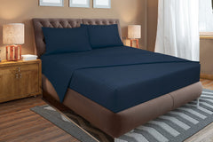 ROYALE LINENS Striped Bed Sheet Set - Microfiber 1800 Bedding - 1 Fitted Sheet, 1 Flat Sheet, 2 Pillow case - Wrinkle & Fade Resistant - 4 Piece Damask Stripe Bed Sheet Set (Stripe Navy)