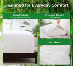 Royale Linen Bamboo Viscose Sheet Set - Cooling Bed Sheet Set - 1 Fitted, 1 Flat & 2 Pillowcase - Fits Up to 16" - Organic Viscose Derived from Bamboo - Bedding Sheet & Pillowcase (White)
