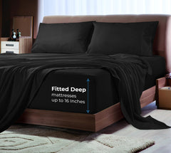 Royale Linens Rayon Derived Bamboo Viscose Fitted Sheet Only - Cooling Fitted Sheets for Bed - Deep Pocket Up to 16" - Organic Viscose Derived from Bamboo - Breathable Bottom Sheet (Black)