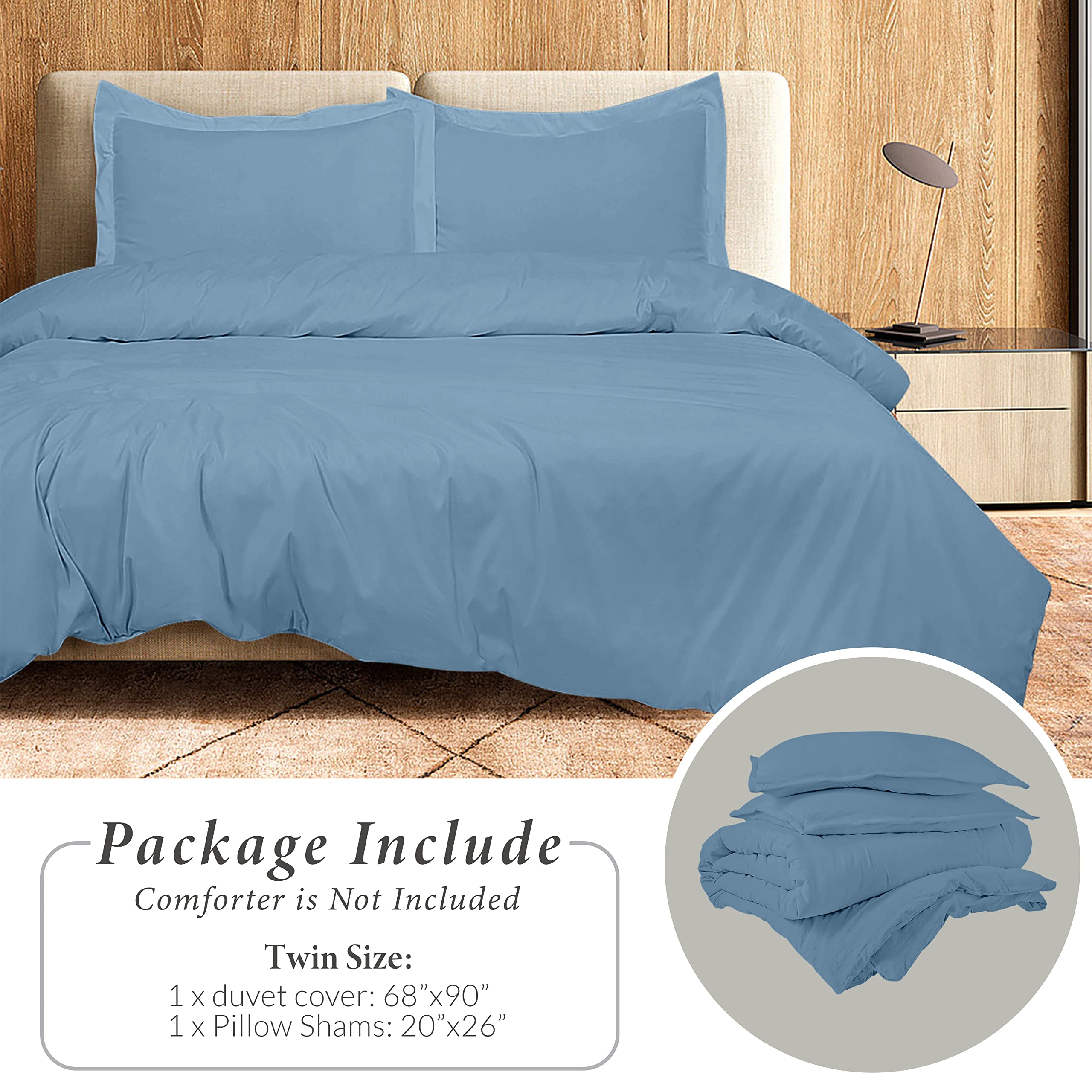 Royale Linens Lake Blue Duvet Cover - Duvet Cover Set - 3 Piece Double Brushed  Duvet Covers with Zipper Closure, 1 Duvet Cover and 2 Pillow Shams (Lake Blue)