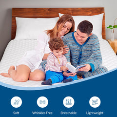 Royale Linens  Mattress Pad - Mattress Cover - Quilted Fitted Soft Mattress Pad Deep Pocket Fits Up to 16 Inch - Cooling Mattress Topper - Elastic Fitted Mattress Protector