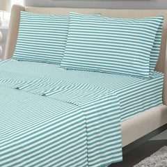 Royale Linens 300 Thread Count 100% Long Staple Combed Cotton Striped Sheet Set - 4 Piece Bed Sheet - 1 Fitted Sheet, 1 Flat Sheet, 2 Pillowcase -Cool & Crisp Sheet Set (Stripe Lake Blue)