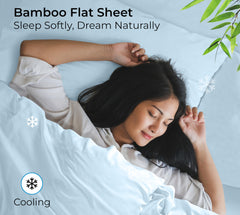 Royale Linens Bamboo Viscose Flat Sheets Only - Cooling Sheets - Organic Viscose Derived from Bamboo - Flat Sheet Only - Top Sheet - Breathable & Silky Bedding (Lake Blue)
